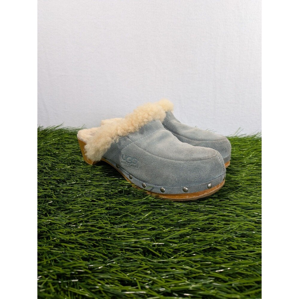 UGG Australia Kalie 5426 Light Blue Sheepskin Wood Clogs Mules Women’s Sz 8